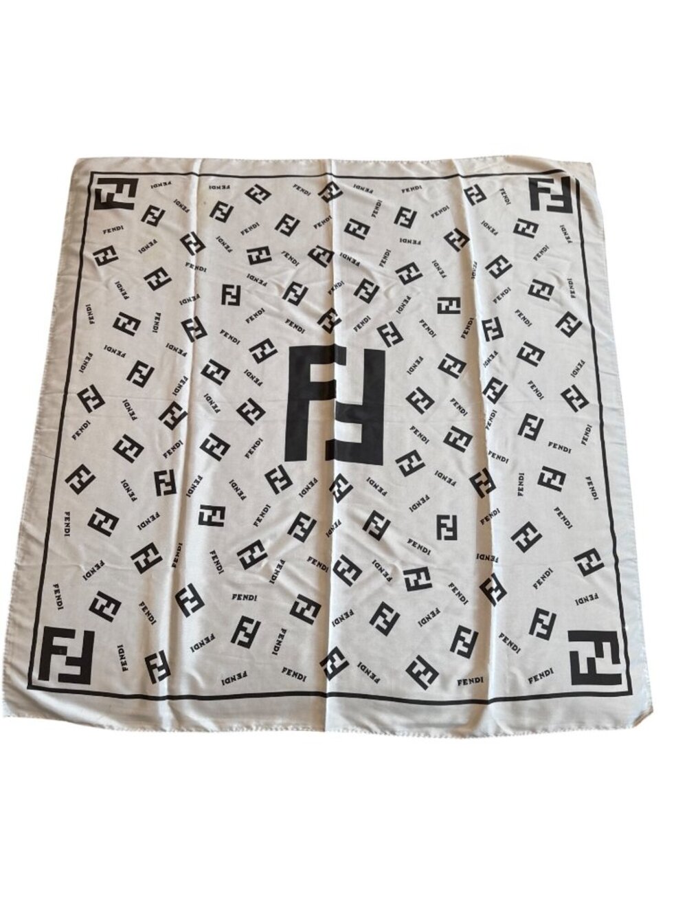 Vintage Fendi 100% Silk Scarf Logo Monogram All Over Print